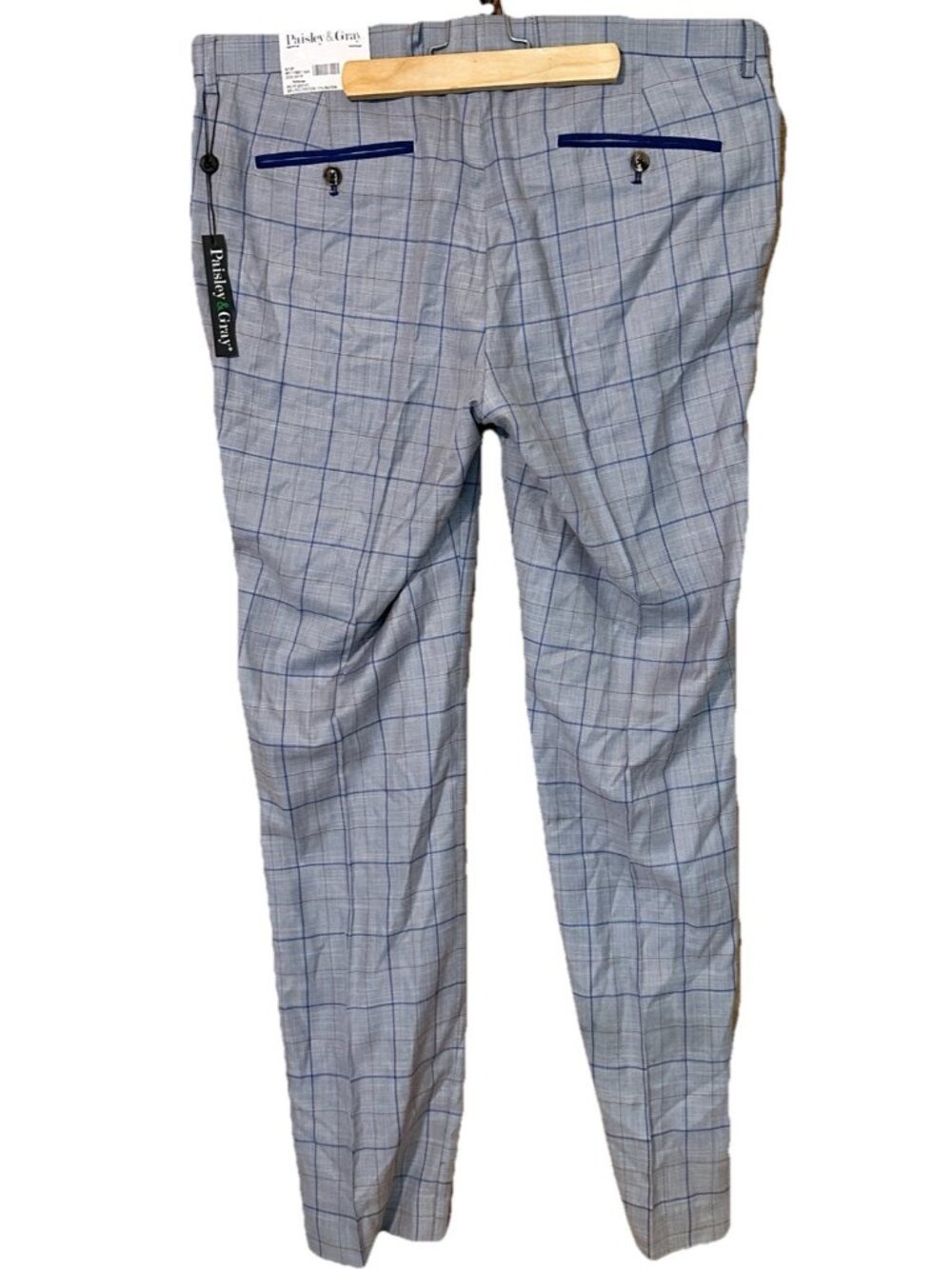 NWT Paisley & gray Blue Downing Slim Fit Plaid Dress pants Men's 36x34